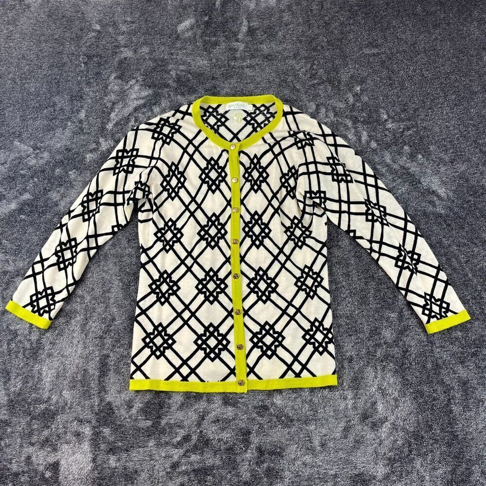 Spartina 449 100% Merino Wool Seven Oaks Cardigan Geometric Women's S *Read